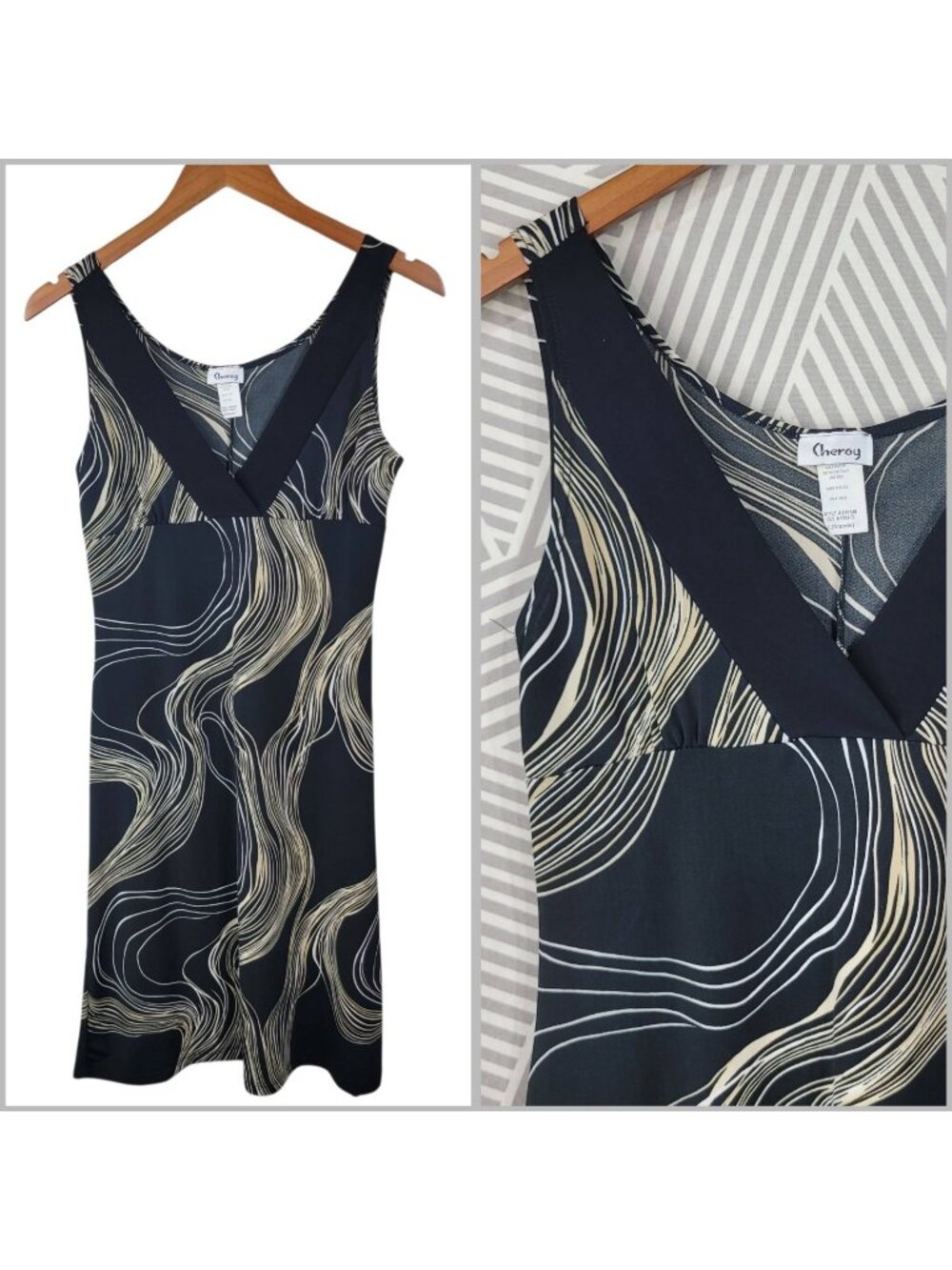 Vintage 90s Y2K Cheroy Shirt Party Dress Large Knee Length Stretchy Tank Black